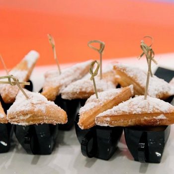 Late night passed - mini beignets atop a shot of cafe au lait